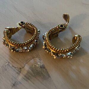 Gold Crystal Accent Hoop Earrings
